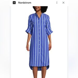 Lands' End Blue and White Striped Midi Dress